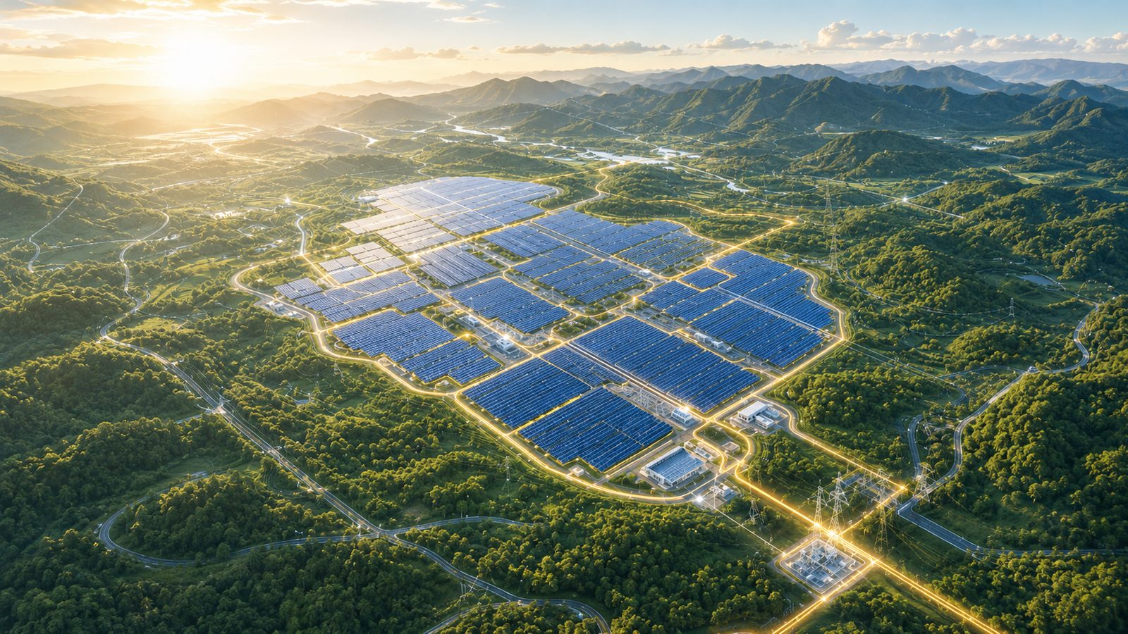Aerial solar platform with live grid connections