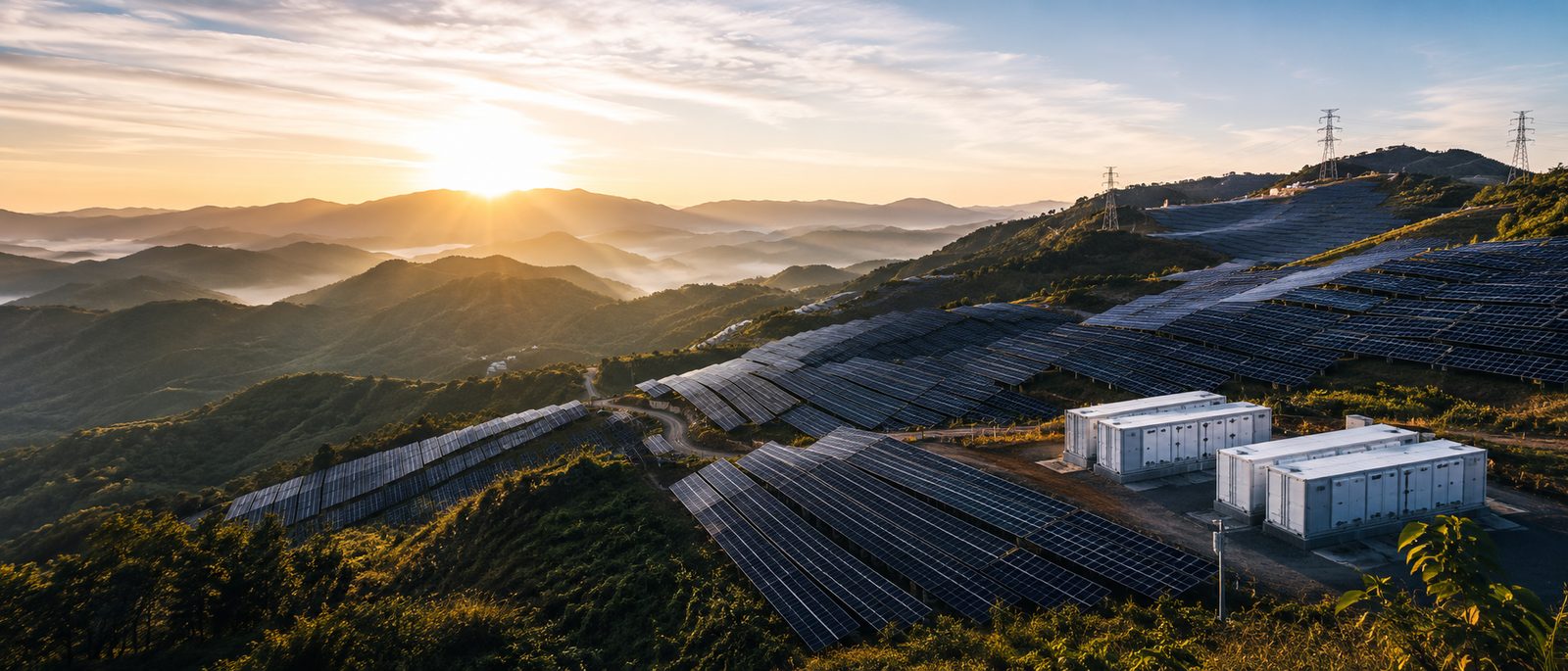 Sunrise over the Mizoram solar and storage site