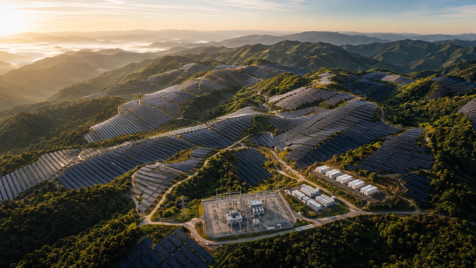 Aerial view of a Teraspike site and substation in the Mizoram hills